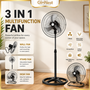 3 In 1 Industrial Fan 18 Inch Stand/Wall/Floor Fan/ Kipas Aluminium Blades Malaysia Plug Heavy Duty Strong Wind Fan High Power Multipurpose Fan