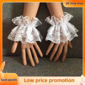 ✨QK shop✨ Lolita Hand Sleeve Wrist Cuffs Ruffled Floral Black Lace Elastic Bracelet Elegant Ladies Short Lace Gloves Halloween