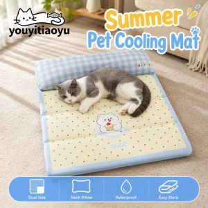 youyitiaoyu Pet Cooling Mat Waterproof Reversible Breathable Dog Bed With Neck Pillow For Small Cat Dog