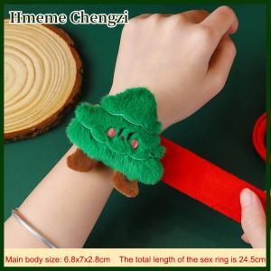 Hmeme Christmas Slap Ring Bracelet Cute Cartoon Plush Elk Snowman Circle Bracelet For Xmas Children Gift Holiday Decor Wrist Band