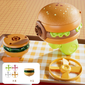 Fun hamburger and fries spinning top toy creative food launcher light-up spinning top battle toy childrens gift