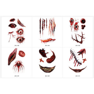 Halloween Fake Scar & Blood Tattoo Sticker Facial Eye Corner Bloodshot Blood Mark Fake Wound Sticker