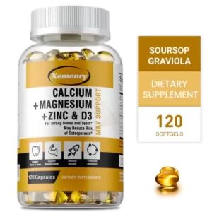 Xemenry Calcium Magnesium Zinc D3 Capsules 4 in 1 Formula Promote Absorption Bone Health 30/60/120 Count