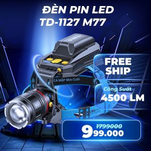 ĐÈN PIN ĐỘI ĐẦU SMILING SHARK TD-1127 (M77) - LASER TRẮNG ZOOM MẠNH ĐỘI ĐẦU RẢNH TAY