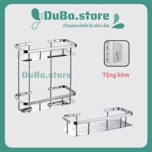Kệ đựng đồ nhà tắm cao cấp inox SUS304 - kệ thẳng kệ góc 1 tầng 2 tầng nhà tắm gắn tường có móc treo đồ DuBo