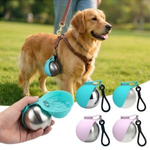 PAZNUL Portable Dog Water Bottle with Bowl 2-in-1 Leak Proof Pet Travel Hydration Dispenser  285ml Outdoor Water Cup Cat Dog Walking