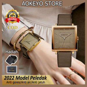 Aokeyo Jam Tangan Wanita Terbaru 2023 Jam Tangan Cewek Dewasa Aesthetic Retro Santai Square Dial Tali Kulit Anti Air Analog Kuarsa Jam Tangan Wanita Elegan Cod(Free BOX+Kartu Garansi)