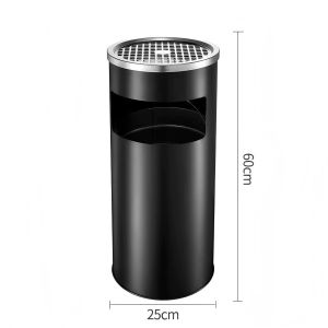 Hotel stainless steel trash can with ashtray metal double bin aluminum inner can to prevent odors