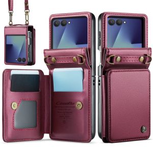 for Samsung Galaxy Z Flip 8/7/6/5 Case with Card Holder Galaxy Z Flip 8 PU Leather Wallet Case with Wrist Strap RFID Blocking Card Slot Shockproof Protective Phone Cover for Women Men (Black)