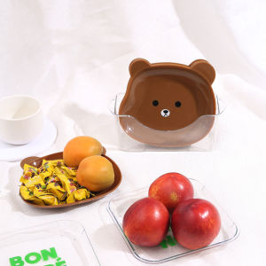 จานหมีน้ำตาล เซ็ท 8 ชิ้น จานใส่ขนม จานอาหารสำหรับเด็ก จานมินิมอล จานพลาสติกลายน่ารัก จานการ์ตูน