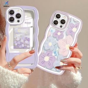 (Lokal Ready) Xinyu Casing hp iPhone 14 iPhone 14 Pro Max iPhone 11 iPhone13 Pro Max 11 Pro Max iPhone 12 XR XS MAX iPhone 6 6S 7 8 Plus SE 2020 Fashion Floral Oil Painting Bunga Ungu Bingkai Bergelombang Soft Case