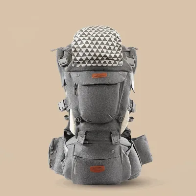 SUNVENO Multifunction Foldable Baby Carrier with Detachable Hip Seat 6 in 1 Ergonomic Baby Carrier with Headcover for Home Outdoor Travel 0-36 Months Babies Girls and Boys