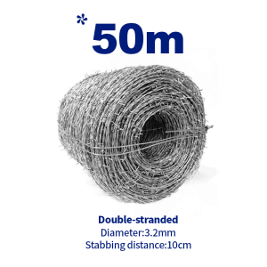 3.2mm Thickness 50/100/160 Meters Iron Barbed Wire Roll Fence Barbed Wire Anti-Climb Protect Fence Galvanized Anti-Rust Stee Wire Used For Pasture FencingFence Guard