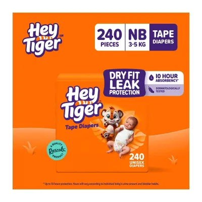 Hey Tiger Tape NB Diaper Case - Newborn (3-5 kg) - 240 pcs - Tape Diapers