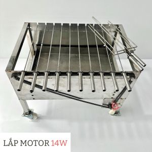 Bếp nướng than hoa lò quay gà vịt mô tơ tự động 10 xiên INOX Không Quạt - tặng 10 xiên đơn và 2 xiên 3