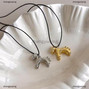 [COD] zhangyuqing Minimalism Drip Glaze Colorful Horse Pendant Long Necklace Adjustable Sweater Chain Simple Jewelry Accessory Gifts