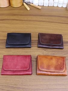 Vintage handmade vegetable-tanned top-grain leather card holder multifunctional accordion-style coin and card holder drivers license card storage pouch