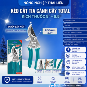 Kéo cắt tỉa cành cây TOTAL kích thước 8 - 8.5˝ độ cứng của lưỡi 50-52 HRC độ sắc bén cao