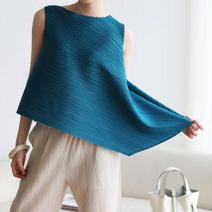 Issey Xếp Li Xin Vui Lòng Áo Blouse Sát Nách Đơn Giản Và Duyên Dáng
