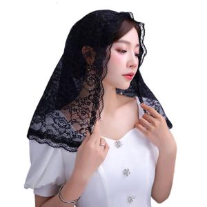 Lace Mantilla Veil Soft Comfortable Black White Spanish Style Exquisite Rose Lace Veil for Head Covering for Women Girls