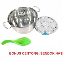 Panci KUKUS 28 Cm  BOTTOM / LUBANG KECIL / Dandang Steamer 28 Cm  Jumbo + BONUS Centong Nasi