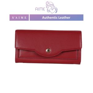 SAIME | Authentic Leather Light & Compact Front Flap Long Wallet 真皮轻薄掀盖隔层长夹 - Aime Empire [READY STOCK]