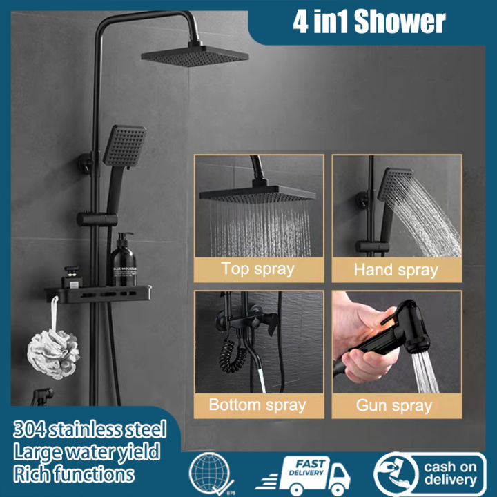 Bathroom 4 in 1 square shower set 304 Stainless steel with Rainfall ...