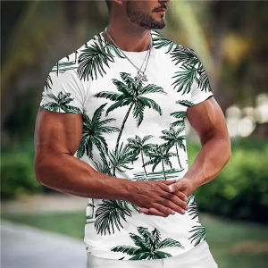 Summer Coconut Tree 3D Print T-Shirts Streetwear Clothing Short Sleeve Crew Neck Tops Oversized T Shirt Mens Hawaiian T-Shirt