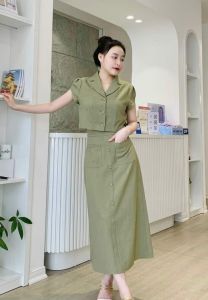 [Voucher 15% MOV 199K cap 100K Áo kiểu HeraDG dáng croptop tay hến xếp ly vai kết hợp chân váy suông dáng dài chất tuytsi cao cấp SSTBD3053A-J