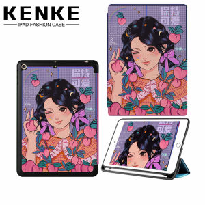 KENKE iPad Case Cartoon Anime Girl Case with Pencil Holder with Soft Flexible TPU Back Cover for iPad 2022 M2 Pro 11 Air 4 Air 5 iPad 7th 8th 9th gen iPad mini 5 iPad 5th 6th Air 3 10.5 Cover Auto Sleep/Wake and Multiple Viewing Stand Modes