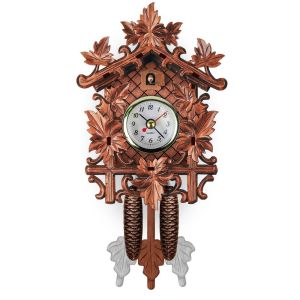 SYBILX Forest Tower Wood Pendulum Vintage Clocks Silent Vintage 3D Chiming Clock Multiple Styles 3D Chiming Wood Wall Clock Wall Decor