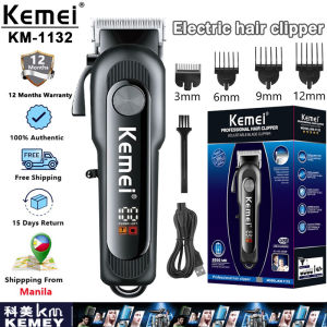 Kemei KM-1132 2000Ma Electric Hair Clipper Rechargeable USB LCD Hair Trimmer High Power Salon Professional Barber（Black）