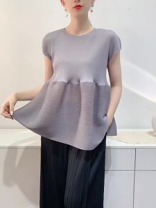 2024 Spring/Summer T-shirt Peplum Top Womens Special-Interest Design Pleated Clothes Southeast Asia Foreign Trade Womens Clothing Toothpick Pleated