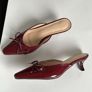 Spot fashion Korean style bow inlaid pointed toe high heels versatile sandals and slippers