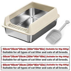 【Free Gift】Stainless Steel Cat Litter Box Pet Litter Box with Scoop Large Capacity Heighten Litter Box Set