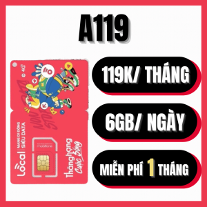 ( MIỄN PHÍ 1 THÁNG ĐẦU ) SIÊU SIM 4G MOBI LOCAL GÓI A119 - Data tốc độ cao tăng lên 6GB/ngày 180GB/tháng - Miễn Phí Gọi Nội Mạng - Phí Gia Hạn 119k/tháng - FREESHIP - CHƯA KÍCH HOẠT