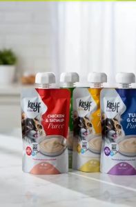 100g Keyf Wet Cat Food Puree in Pouch with spout 6 flavors Made with real meat complete meal topper for cats