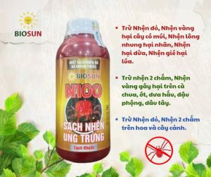 N100 thuốc diệt nhện và diệt Virus thuốc trừ nhện đỏ hoa hồng sạch khuẩn sạch nhện sinh học Biosun 500ml - Happy Home 4U