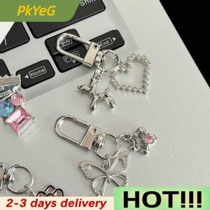 PkYeG Y2K Color Metal Butterfly Keychain Sweet Cool Cherry Keyring Girls Fashion Bag Pendant Backpack Hanging Decoration