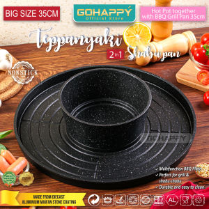 TEPANNYAKI GOHAPPY Alat panggang 2 in 1 multi fungsi shabu shabu Steamboat pot TEBAL - Panggangan Grill pan Anti lengket Marble Alumunium - NEW TEPANYAKI 2IN1 GHK40 GO HAPPY