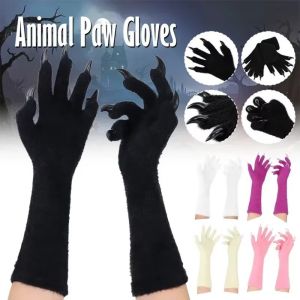 LIVELYN Long Nail Paws Gloves Solid Color Furry Animal Claw Gloves Funny Full Finger Cosplay Claw Props Mittens Halloween Costume Accessories