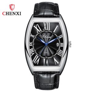 CHENXI Mens Fashion Watches Top Brand Luxury Fashion Personality Tonneau Large Dial Digital Watch Men Leather Waterproof Mens Watches