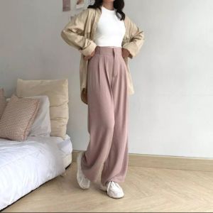 Hass Celana Highwaist J23 Korean Style Acid Grey Kulot Jeans Pinggang Tinggi Kancing Dua Silang Belakang Panjang 100cm