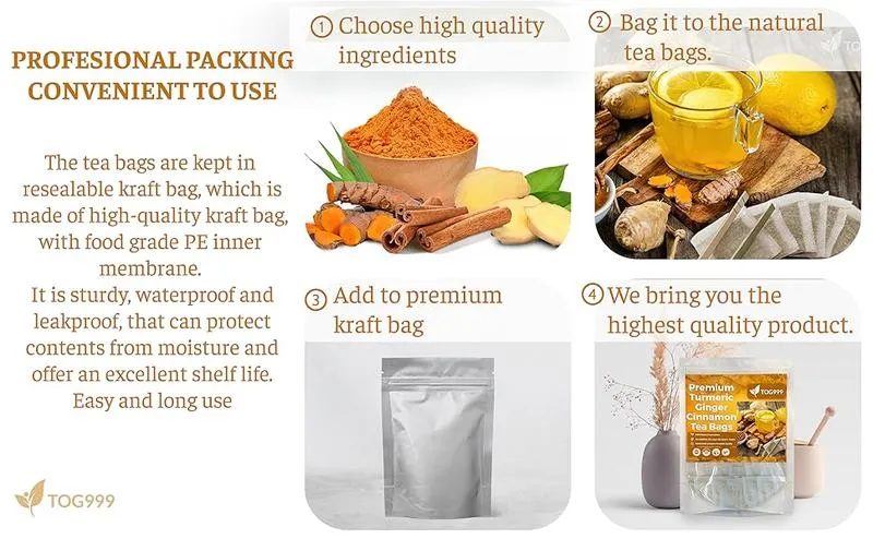 Turmeric Ginger Cinnamon Herbal Tea – 60 Bags – Caffeine Free, No Additives