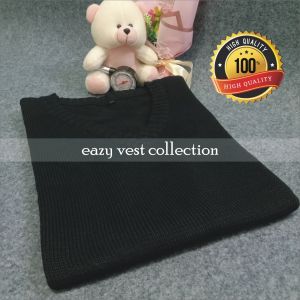 R17H - Rompi Rajut Pria & Wanita | Warna Hitam Motif Hitam Polos V Neck | Vest Bahan Premium 100%