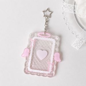 RGFV MALL 3 Inch Acrylic Photocard Holder Cartoon Transparent ID Card Protector Love Heart Polka Dot Pattern Card Holder Keychain Card Bag Pendant