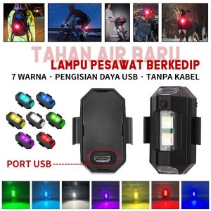 Lampu LED Kedip Pesawat Strobo 7 Warna Universal Anti Tabrakan Multi Mode Dengan Port Charger USB