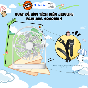 Quạt Để Bàn Tích Điện JISULIFE FA19 ABS Xoay 330 Độ - Pin 4000mAh Sử Dụng Lên Đến 15H Chính Hãng - Bảo Hành 12 Tháng