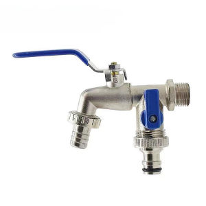 1/2 x 16mm 3/4 Garden Lever Tap Outdoor Water Faucet Long Handle 2-Way 1-Way Ball Valve Shut Off with Connecter for IBC Tank