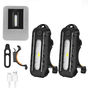 Multifunction Flashlight Keychain Red and Blue Warning Light USB Rechargeable Bicycle Tail Light Police Shoulder Clip Light